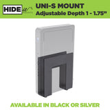 HIDEit Uni-S | Adjustable Small Electronics, Cable Box Mount + Small Computer Mount - side view | Silarius