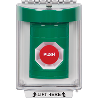 STI SS2134NT-EN Indoor / Outdoor Flush Momentary Stopper Station with No Text Label English, Green
