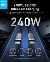 Anker Prime USB-C to USB-C Cable (240W, Upcycled-Braided) - detail view | Silarius