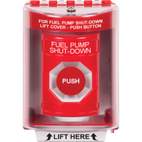STI SS2074PS-EN Stopper Station Momentary Push Button with Fuel Pump Shut-Down Label, Red