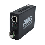AMG Systems AMG210M-1GAT-1SM1B-P30 210M PoE Series Mini Ethernet Media Converter, 1-Port 10/100/1000BaseT(x) RJ45 with 30W PoE+, 1-Port 1000BaseFx Multimode, 1-Fiber, 1550nm, LC Connector, 1Km
