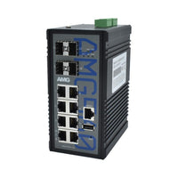 AMG Systems AMG560-8G-4XS Industrial 12-Port Managed Switch, 8x10/100/1000Base-T(x) RJ45 Ports, 4x1/2.5/10G Base-Fx SFP+ Ports, DIN Rail Mount