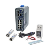AMG Systems AMG570-8G-3S-KM1 Series Industrial 11-Port Managed Switch Kit, Includes (2) 1Gb Multimode SFP Modules, 12VDC DIN-Rail Power Supply, and PSU Equipment Mounting