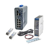 AMG Systems AMG570-8GAT-3S-P240-KM1 Series Industrial 11-Port Managed Switch Kit, Includes (2) 1Gb Multimode SFP Modules, 52VDC DIN-Rail Power Supply, and PSU Equipment Mounting