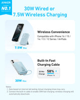 Anker Zolo Magnetic Power Bank (10K, 30W, Built-in USB-C Cable) - detail view | Silarius