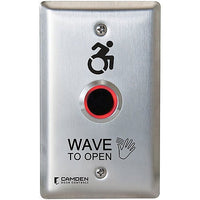 Camden CM-221/A42 ValueWave 12/24 VDC Powered Touchless Switch 1 Relay, Single Gang, Stainless Steel Faceplate, with Light Ring, Wave to Open Graphics
