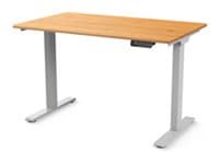 Humanscale FTG3060BM_FYH12TS EFloat Go 2.0 Sit/Stand T-Foot Style Table with 30 x 58 Bamboo Surface and T-Foot Style Silver Base