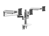 Humanscale X2NTNCCWNTWQTWQTW18 Mflex M2.1, Non Tech Base, Bracket for 3 Monitors, Clamp Mount, Polished Aluminum w/ White Trim, 4 Straight Link