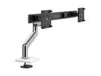 Humanscale M81NTNBWB2B M8.1 with Bolt-through Mount for DUAL Monitors with Crossbar - Polished Aluminum with White TRIM - Black 100MM X 100MM VESA Bracket