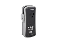Eaton Tripp Lite TRAVELER3USBC Protect It 2-Outlet Travel-Size Surge Protector - 5-15R Outlets, USB-C and USB-A Ports, 5-15P Input, Black