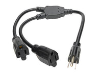 Eaton Tripp Lite P024-18N-13A-2R Extension Cord Y Splitter, NEMA 5-15P to 2x NEMA 5-15R - 13A, 120V, 16 AWG, 18-in. (45.72 cm), Black