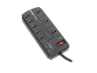 Eaton Tripp Lite TLP88USBB 8-Outlet Surge Protector with 2 USB Ports (2.1A Shared) - 8 ft. (2.43 m) Cord, 1200 Joules, Black