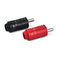 1/4-GA to 1/8-GA Amp Input Reducers with Offset Stub and Silicone Cover - BLACK/RED - front view | Silarius