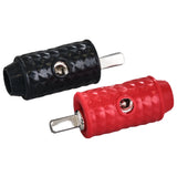 1/4-GA to 1/8-GA Amp Input Reducers with Offset Stub and Silicone Cover - BLACK/RED - angle view | Silarius
