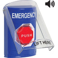 STI SS24A8EM-EN Emergency Button with Sounder, Blue Pneumatic Stopper Station with Shield