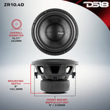 ZR 10" Subwoofer 700 Watts Rms DVC 4-Ohm