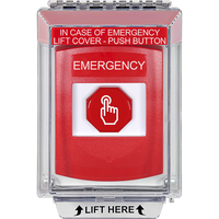 STI G3A035EM-EN G3 Multipurpose Push Button, 14010 Flush without Sound, Momentary, 'EMERGENCY' English Text, Red