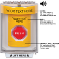 STI SS2245ZA-EN Indoor / Outdoor Flush with Horn Momentary (Illuminated) Stopper Station with Non-Returnable Custom Text Label English, Yellow