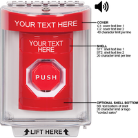 STI SS2042ZA-EN Stopper Station with Horn, Indoor / Outdoor, Flush Mount, Key-to-Reset, Custom Text Label, Red