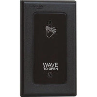 Camden CM-336/41 Surewave(tm) Battery Powered, 915Mhz. Wireless Touchless Switch, Single Gang, Black Faceplate, Hand Icon & Wave to Open Graphics