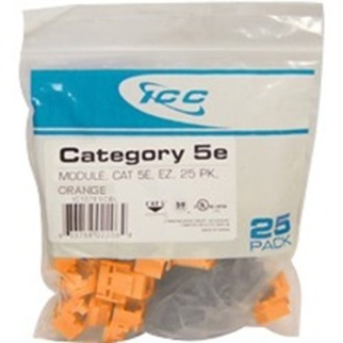 ICC IC107E5COR CAT5e RJ45 Keystone Jack for EZ Style, 25-Pack, Orange
