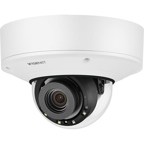 Hanwha XNV-8081RE X-Series 5MP IR Outdoor Vandal Dome Camera with PoE Extender, 3.6-9.4mm Varifocal Lens, White