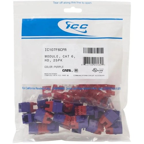 ICC IC107F6CPR CAT6 HD Modular Connector, Purple, 25-Pack