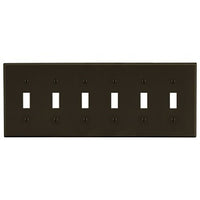 Hubbell P6 Wallplate, 6-Gang, 6-Toggle, Brown