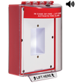 STI 13420FR Universal Stopper Dome Cover, Enclosed Back Box and Sealed Mounting Plate, Label Hood with Horn, Fire Label, Red