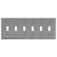 Hubbell P6GY 6-Gang Toggle Switch Wall Plate, Gray