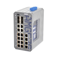 AMG Systems AMG570-4GBT-8GAT-4G-4S-P360 Series Industrial 16-Port Managed Switch, 12 x 10/100/1000Base-T(x) RJ45 Ports, 4 x 100/1000Base-FX SFP Ports