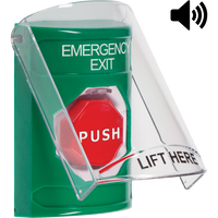 STI SS21A5EX-EN Stopper Station with Horn, Indoor, Flush / Surface, 'EMERGENCY EXIT' English Label, Green