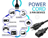 3-Prong AC Power Cord — Universal Black Power Cable for TV, Monitor, Computer, P