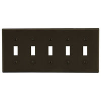 Hubbell P5 Wallplate, 5-Gang, 5-Toggle, Brown