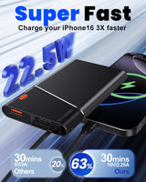 Power Bank, 10000Mah 22.5W Pd Fast Charging Powerbank With Built-In Usb
