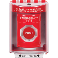 STI SS2071EX-EN Stopper Station Surface Mount Turn-to-Reset Push Button with Emergency Exit Label, Red