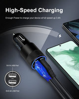 Port USB Car Charger 2 Pack — 3.4A Fast Charge for iPhone 17/16/15/14, Samsung G