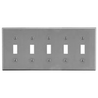 Hubbell P5GY 5-Gang Toggle Switch Wall Plate, Gray