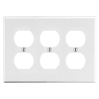 Hubbell P83W 3-Gang Duplex Outlet Wall Plate, White