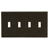 Hubbell P4 Wallplate, 4-Gang, 4-Toggle, Brown
