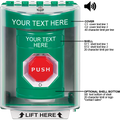 STI SS2189ZA-EN Turn-to-Reset Stopper Station with Horn, Surface Mount, Indoor / Outdoor, Custom Text Label, Green
