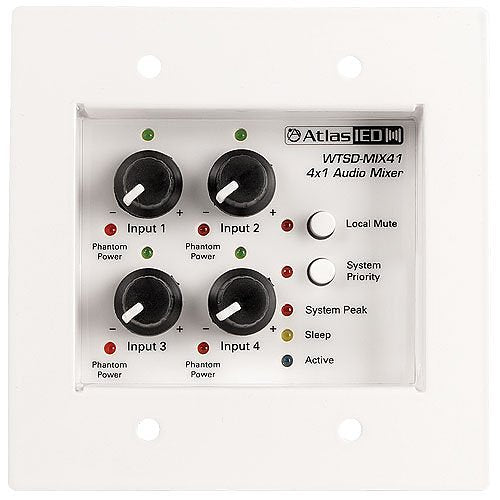 AtlasIED WTSD-MIX41K Indoor/Outdoor Analog Wall 4x1 Mic/Line Mixer W/Optional Dante Audio Network Interface