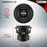 12" High Excursion Subwoofer with Carbon Fiber Cone | 3500W RMS / 7000W Peak | Dual 1-Ohm Voice Coil