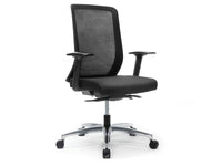 HAT Design Works IKU-B-M1H-JET-S1PB IKU Chair with Black Frame, Raven Mesh, Jet Seat Upholstery and Polished Aluminum Wheel Base