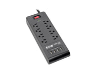 Eaton Tripp Lite TLP864USBB 8-Outlet Surge Protector with 4 USB Ports (4.2A Shared) - 6 ft. (1.83 m) Cord, 1800 Joules, Black