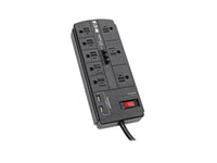 Eaton Tripp Lite TLP88TUSBB 8-Outlet Surge Protector with 2 USB Ports (2.1A Shared) - 8 ft. (2.43 m) Cord, 1200 Joules, Tel/Modem, Black