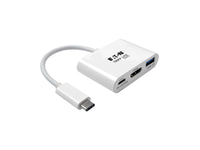 Eaton Tripp Lite U444-06N-HU-C USB-C to HDMI Adapter with USB 3.x (5Gbps) Hub Port and PD Charging, HDCP, White