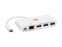 Eaton Tripp Lite U460-003-3AG-C 3-Port USB-C Hub - USB 3.x (5Gpbs) Hub Ports, Gigabit Ethernet, 60W PD Charging, White
