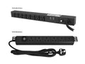 Chatsworth 12816-707 Power Strip, 1U, Basic, 20A, 120V, Horizontal, (6) 5-20R, Thermal Breaker, Surge, 5-20P, 10ft Input Cord, Removable 19/23in Mounting Brackets, 1.4 in