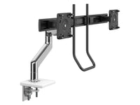 Humanscale M81NTNCWBHD M8.1 Monitor Arm for Dual Monitors, Clamp Mount, Angled and Dynamic Link, Crossbar with Handle, Polished Aluminum with White Trim